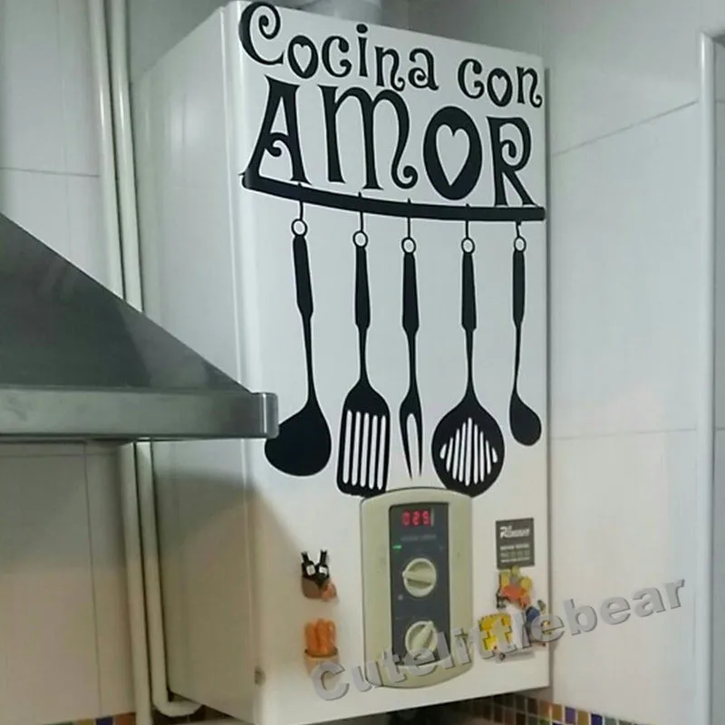 Испанская виниловая настенная наклейка Cocina Con Amor художественная Цитата Наклейки