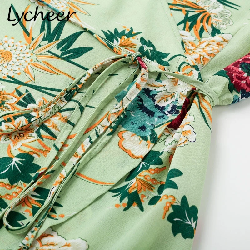 Платье Lycheer большого размера с цветочным принтом летнее платье средней длины для