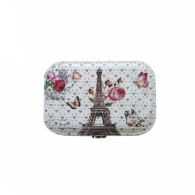 A-Eiffel tower HMUNII дорожный органайзер для бижутерии, коробка из искусственной кожи, портативный чехол для хранения колец, колье, браслеты для макияжа, двойная косметичка - Цвет: A-Eiffel tower