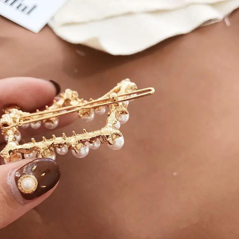 Модная с кристаллами и жемчугом заколка для волос металлическая элегантная