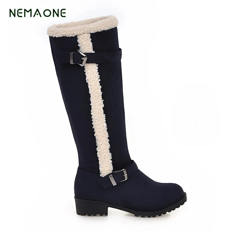 NEMAONE/ г., новые модные зимние женские сапоги до колена на меху на высоком каблуке теплая женская обувь модные зимние сапоги на танкетке