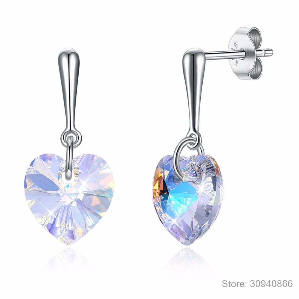 LEKANI Кристаллы серьги в форме сердца кристаллы от Swarovski 925 стерлингового серебра Висячие пирсинг для женщин лучшие друзья подарок