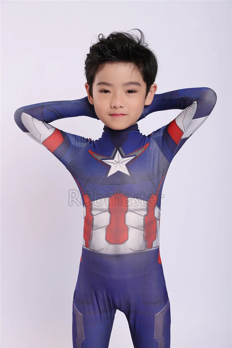 Newest Children Avengers Endgame Captain America Cosplay Costume for Boys Superhero Zentai Bodysuit Suit Jumpsuits Full Set