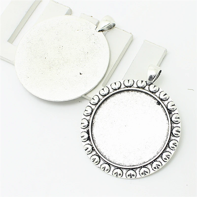 

Sweet Bell 6 pcs/lot Alloy Cameo love Round Cabochon Settings 45*54mm(Fit 35mm dia) two color Photo Charm Pendant 6A947