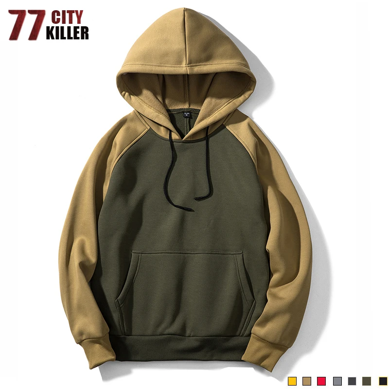 

77city killer Hooides Men's Thick Clothes Winter Sweatshirts Men Hip Hop Streetwear Solid Fleece Hoody Men Clothing Hooded male