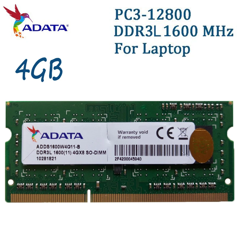 ADATA памяти ноутбука DDR3L 1600 мГц PC3 12800 4G B 8 ГБ Тетрадь ОЗУ Совместимость с DDR3 1333 для