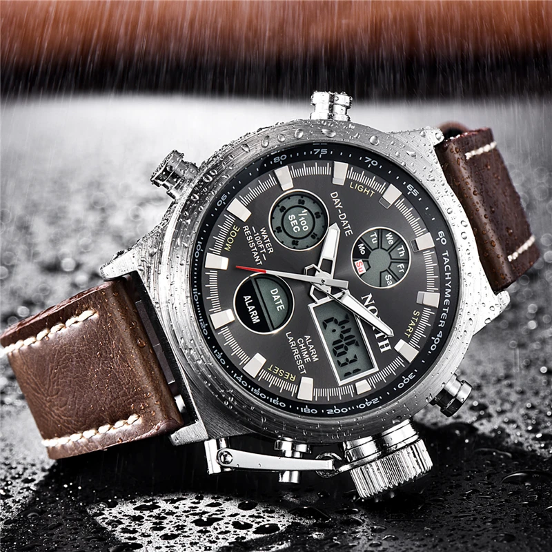 Мужские спортивные цифровые часы NORTH водонепроницаемые аналоговые кварцевые с