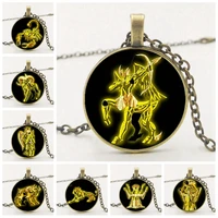 handmade initial 12 constellations aries virgo taurus cancer capricorn sagittarius leo pisces gemini gold glass pendant necklace
