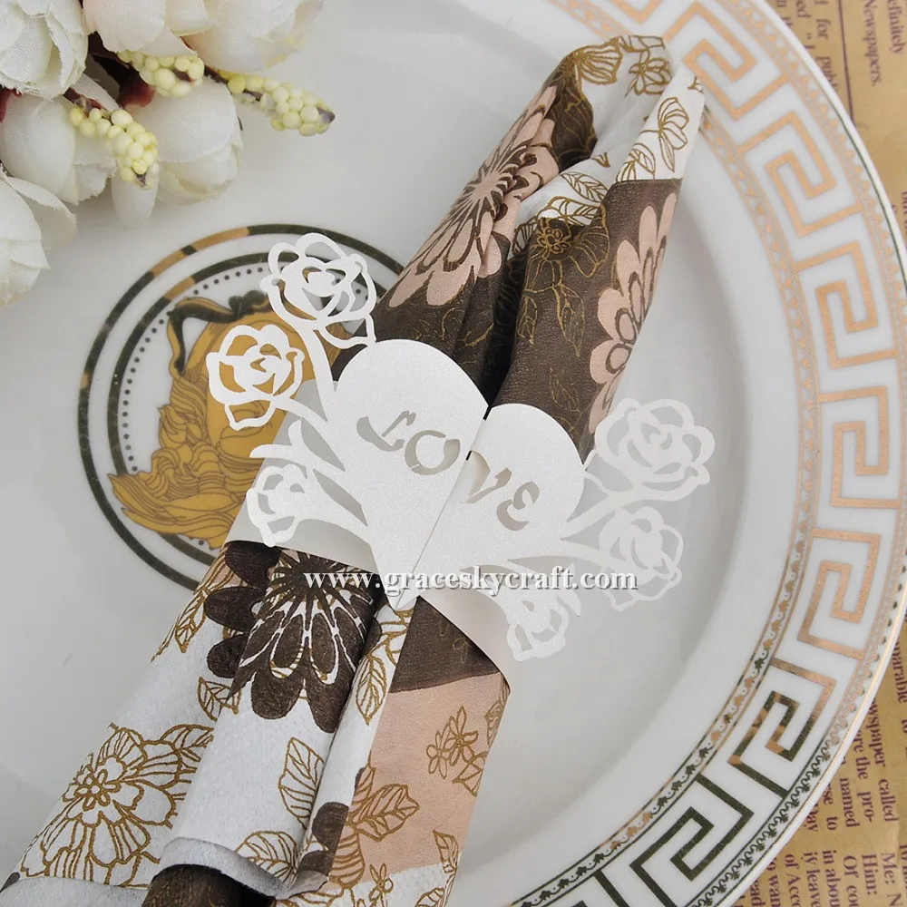 50 шт. бесплатная доставка лазерная резка бумажные кольца для свадебных салфеток