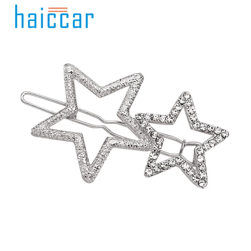 Women girl Charm Gold Silver Double five-pointed star diamond Hairpin Buckle Hairgrip Headdress birthday gift p# dropship | Красота и