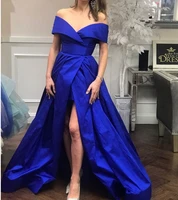 royal blue prom dresses 2019 off shoulder high split satin green elegant long formal party dress evening gowns robe de soiree