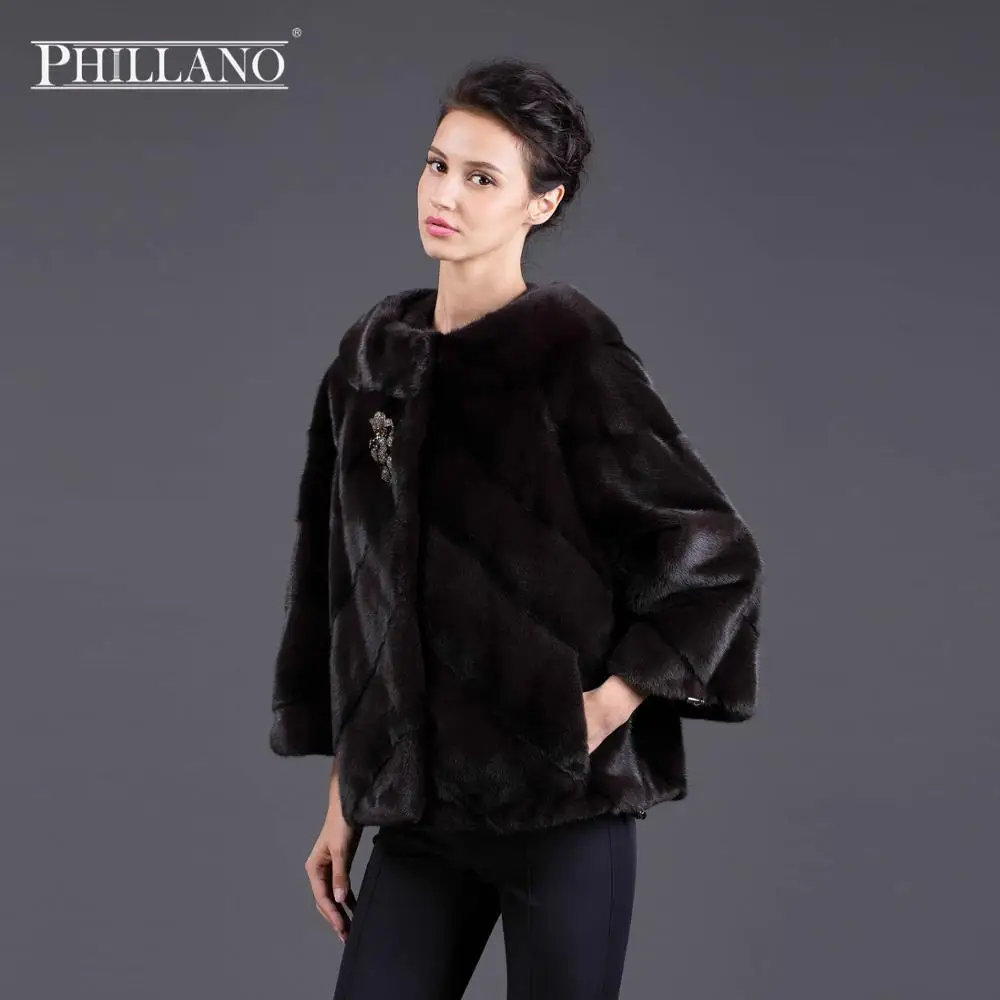 Горящие Товары PHILLANO Новое Поступление Короткая Модель, Женская Куртка Меховая из Норки, Шубы Из Меха Норки Скандинавия Дания, Премиум Женская Элегантная Натуральная Норковая Шуба Для Женщины, YG11017-1-60 - Цвет: chocolate