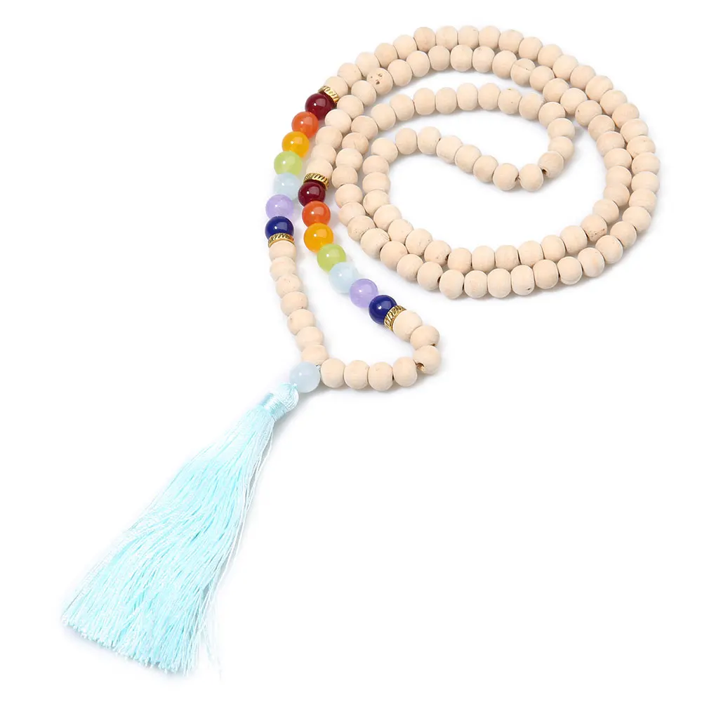 SHINUS BOHO 8 мм деревянные бусы ожерелья для женщин модная чакра длинное ожерелье с