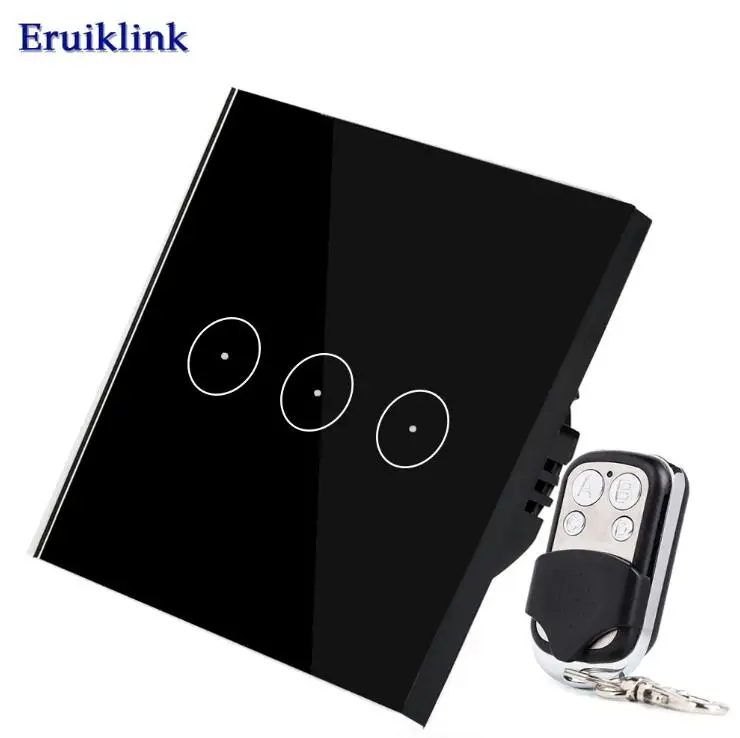 3 gang black color Eruiklink ЕС пульт дистанционного управления Wi-Fi беспроводной пульт настенный светильник сенсорный переключатель работает с Sonoff RF мост умный дом - Цвет: 3 gang black color