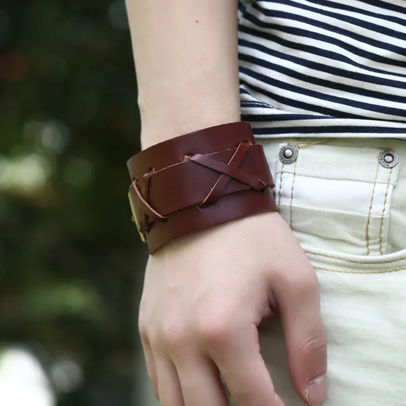 Оптовая продажа Прямая поставка мужской браслет кожаный панк Байкерский