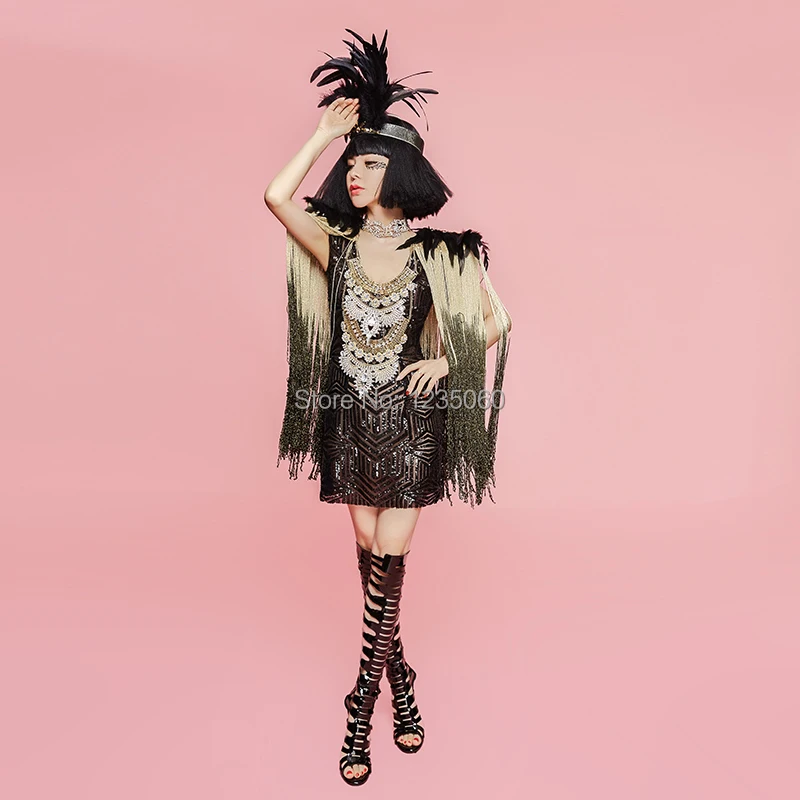 WYY Singer платья с бахромой костюмы для бальных танцев одежда диджея юбка