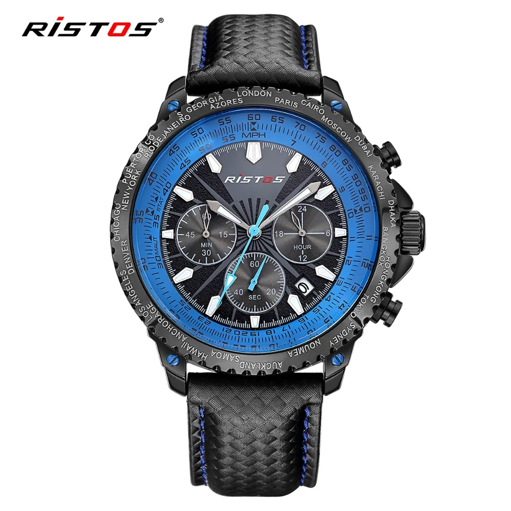 RISTOS спортивные мужские армейские часы с хронографом Модные Аналоговые кварцевые