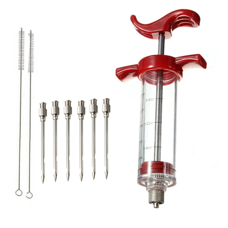 5 Needles 2 Brushes 3 иглы 30 мл, кухонные шприцы, иглы из нержавеющей стали, инжектор мяса, инструмент для кухни, инструмент для отжима мяса, птицы, индейки, инъекторы мяса - Цвет: 5 Needles 2 Brushes