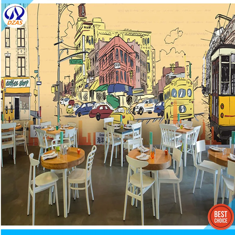 

3D Graffiti Retro Architecture Theme Wallpaper Restaurant Coffee Tea Shop Hong Kong Style Culture Wallpaper Seamless Large Fresc