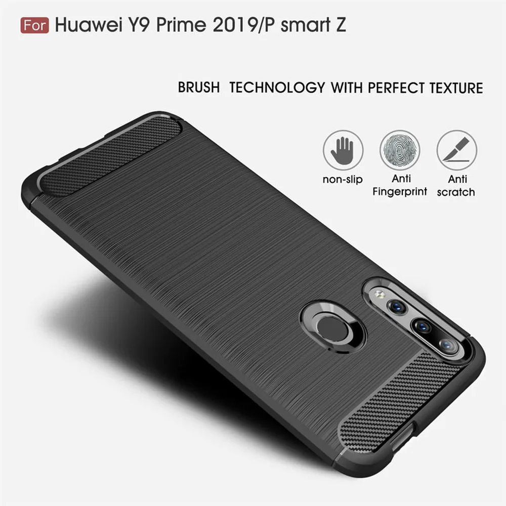Противоударный чехол для Huawei P Smart Z бампер из углеродного волокна Y9 Prime 2019 мягкие