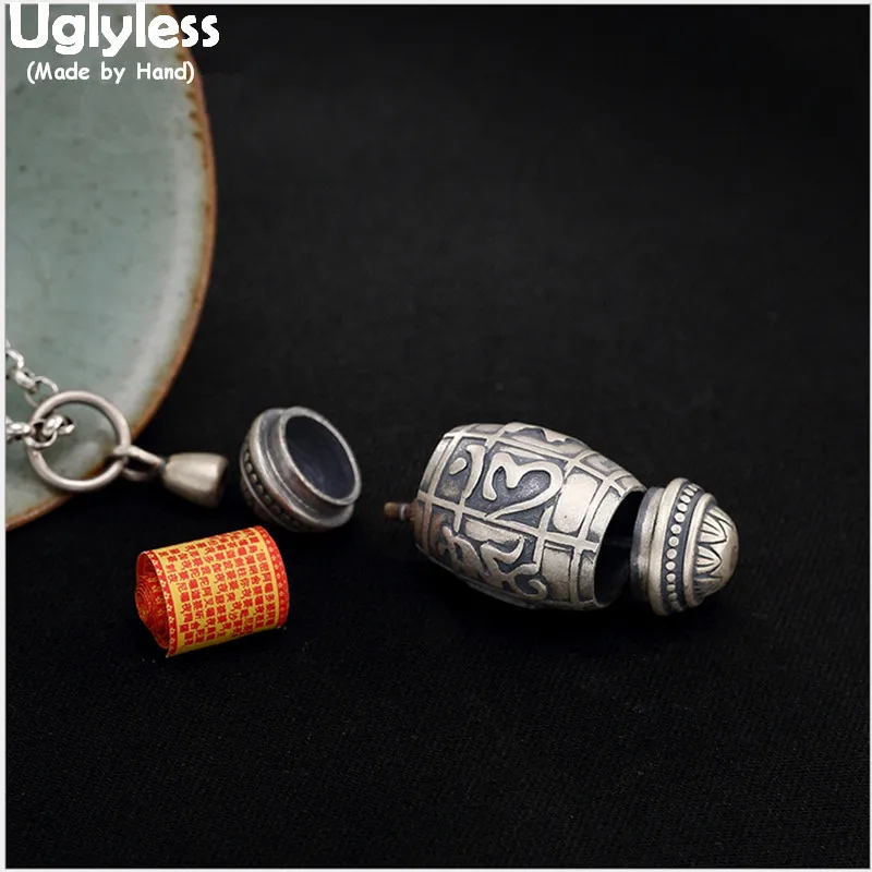 

Uglyless Real 925 Sterling Silver Handmade Unisex Openable Gaudencio Box Pendant Buddhism Mantra Jewelry Tonneau Designer Bijoux