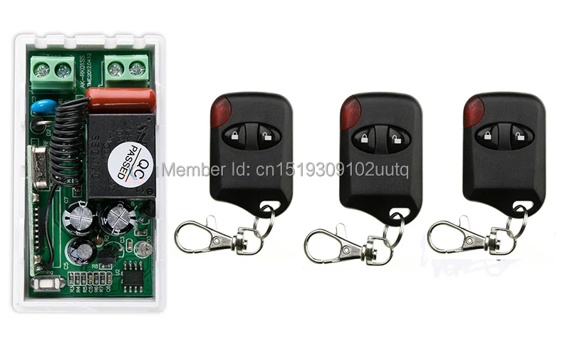

most simple wiring 220V 1CH Wireless Remote Control Switch System 1*Receiver + 3*Transmitters for Appliances Gate Garage Door