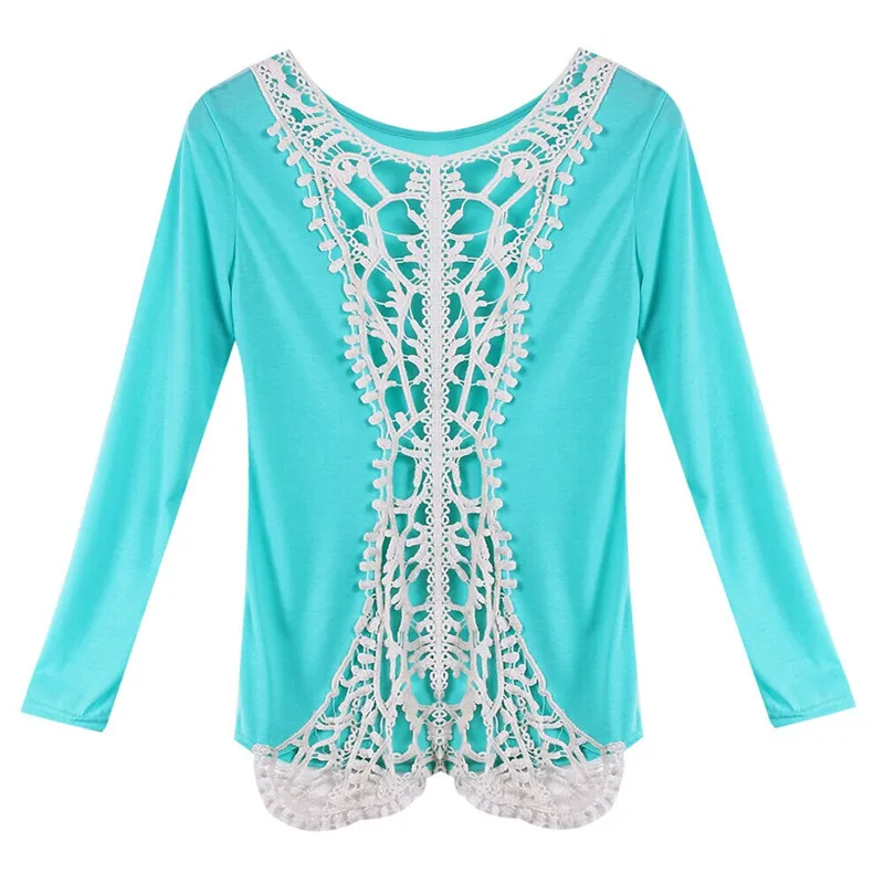 2017 Lace Long Sleeve Blouse Shirt Women O-Neck Sexy Casual Shirts Plus Size Lady Camisas Femininas 185B 25 | Женская одежда