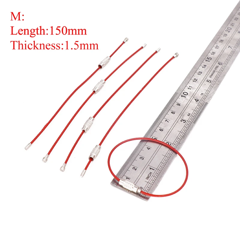 Red 150x1i5mm 5 шт. EDC брелок тег веревка из нержавеющей стали кабель петля устройство блокировки открытый Винт Кольцо Брелок Круг чемодан для поездки в лагерь - Цвет: Red 150x1i5mm