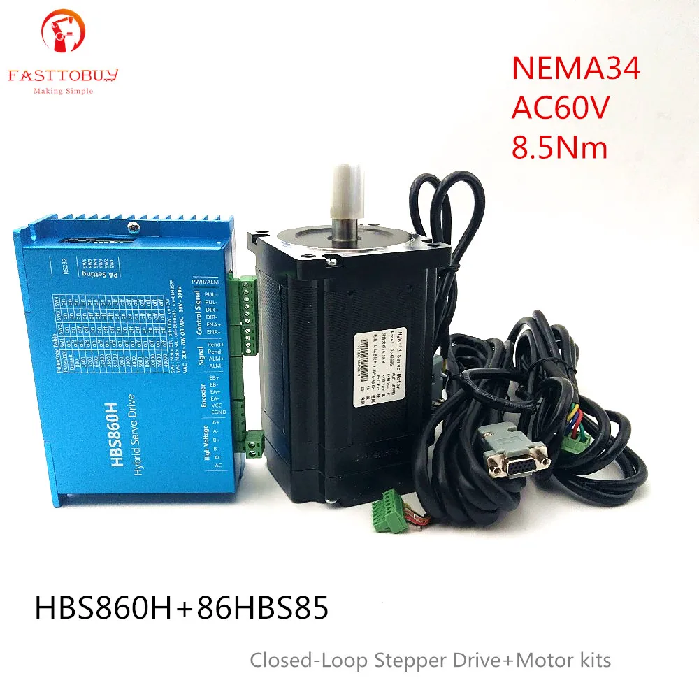 Шаговый двигатель с замкнутым контуром NEMA34 нм 1171oz in + комплект драйвера HBS860H 86HBS85