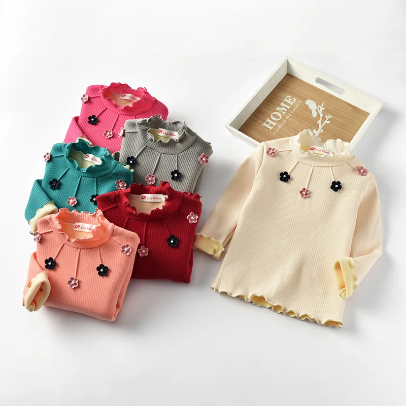 

Flowers T Shirt for Girl Spring New Velvet Baby Girl Tops Tee Children Sweaters Pullover Baby Clothes Cute Long Sleeves T Shirt