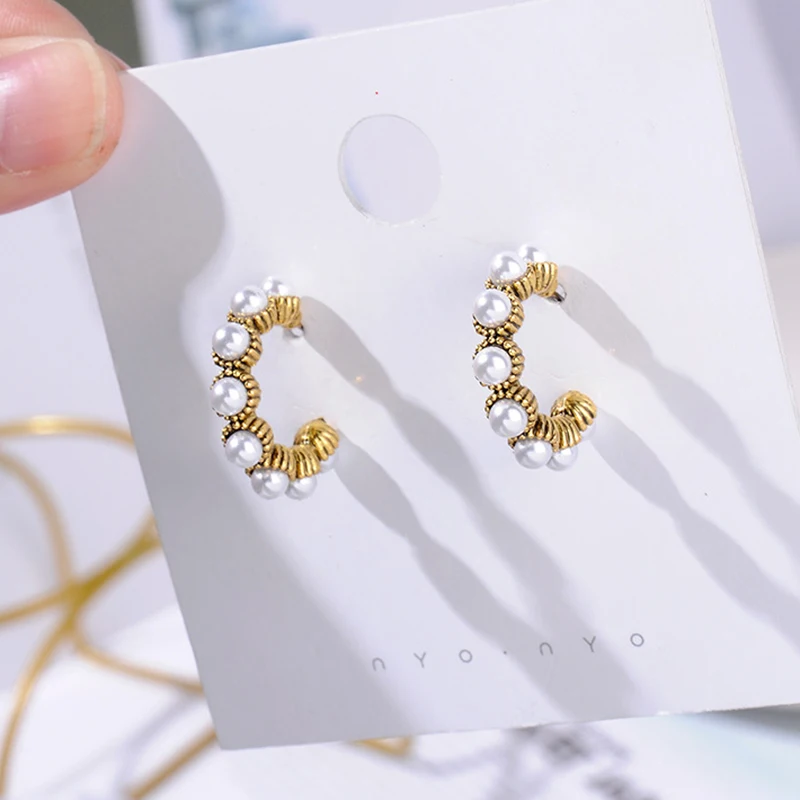 Женские винтажные серьги SRCOI круглые с искусственным жемчугом и разноцветными