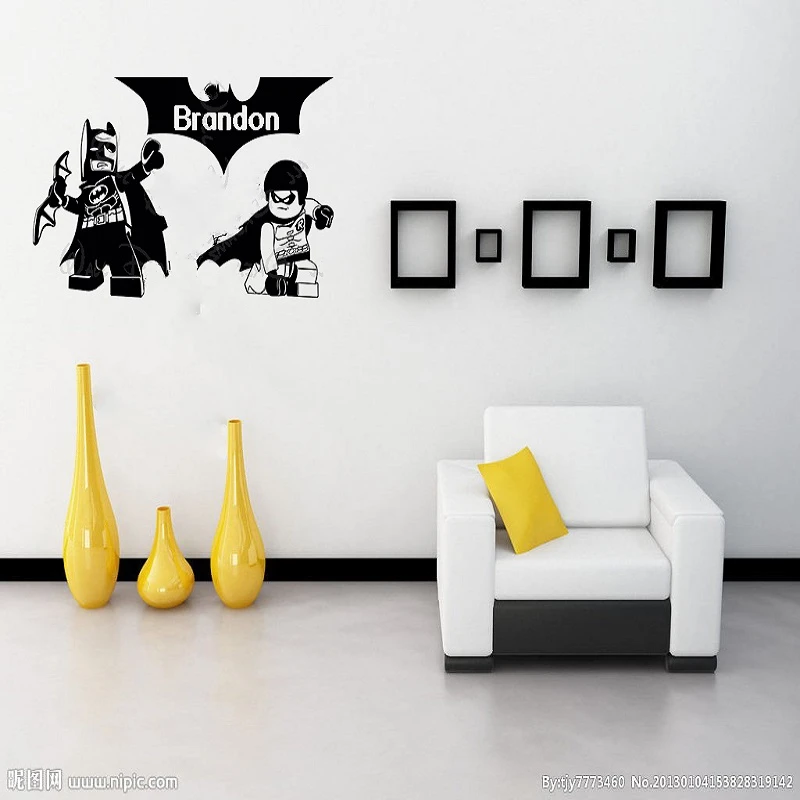 Наклейка на стену Бэтмен из мультфильма Lego персонализированный виниловый