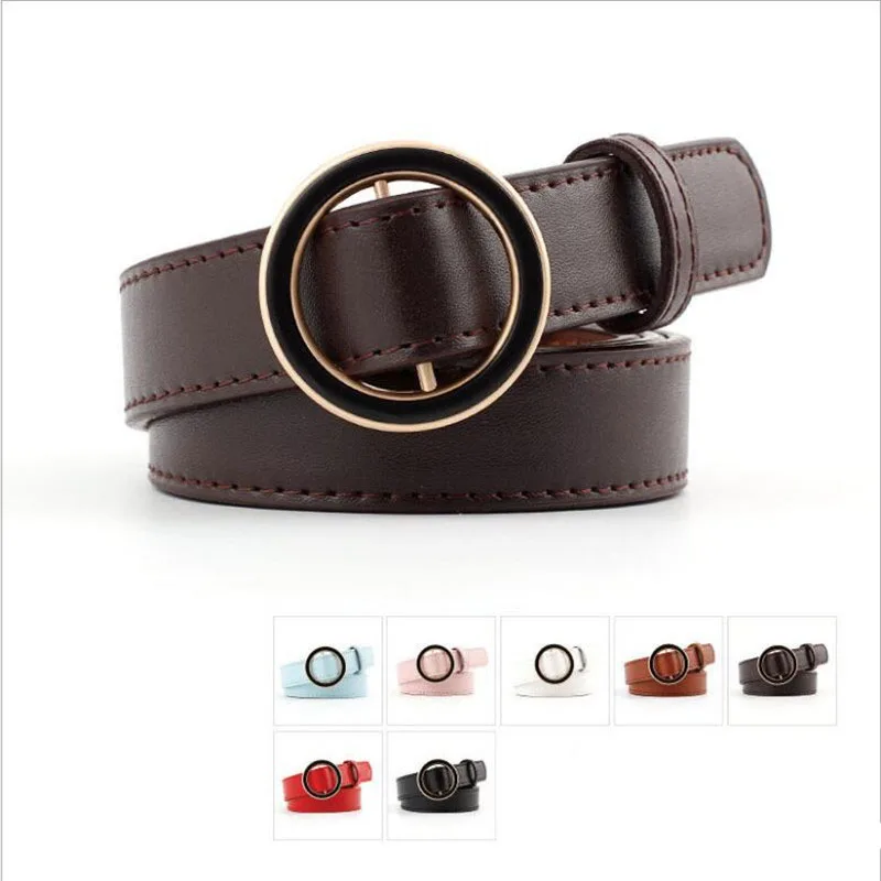 2019 Classic Round Circle Belt for Women Metal Pin Buckle PU Leather Black White Red Waist Belts Ladises Jeans Pants Waistbands |