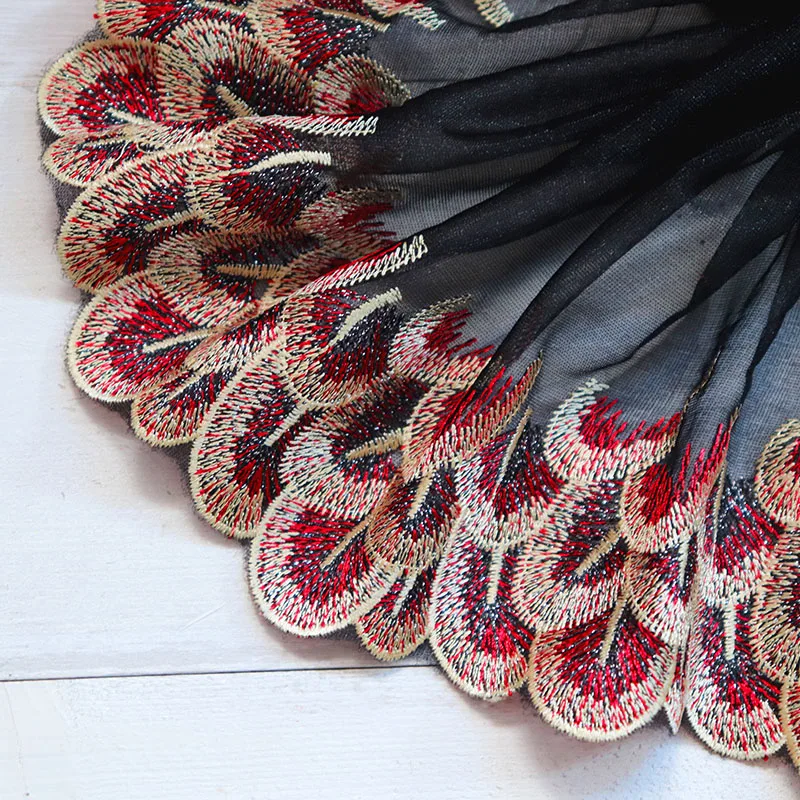 1 ярд перо павлина вышитая кружевная отделка вышивка сетка кружева тюль ткань