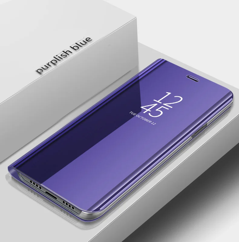 Для huawei mate 20 Pro X покрытие зеркало кожаный флип чехол для huawei P30 Pro флип прозрачное окно Kick-stand защитный чехол - Цвет: Фиолетовый