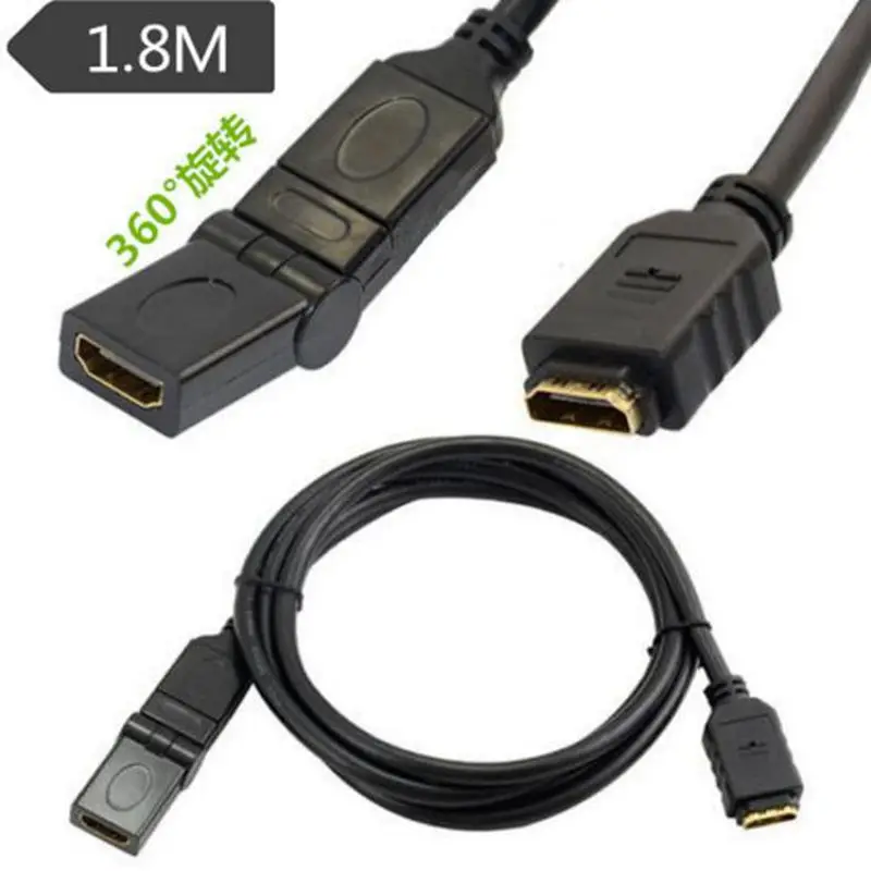 

(100pieces/lot) 1.8m 6ft 360 degree Angle Rotat HDMI Female to HDMI Female Extension Cable Adjustable with 3D Ethernet 1080p