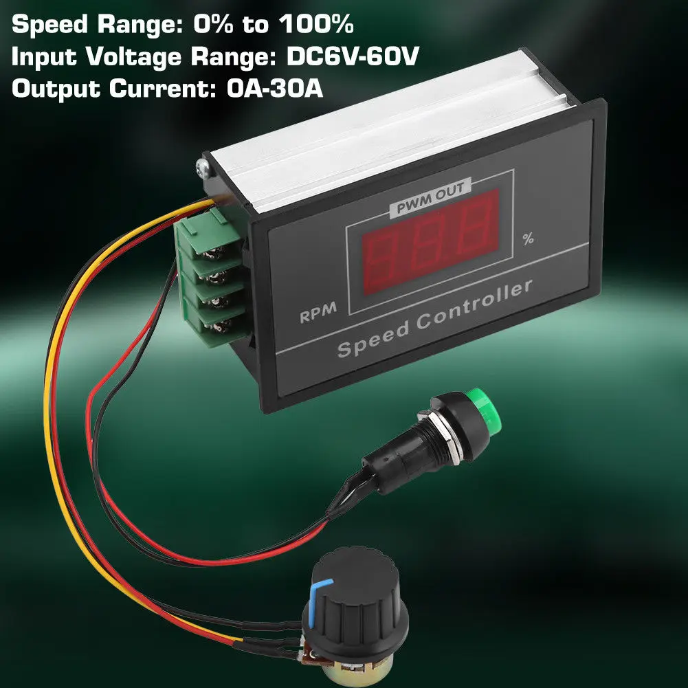 new arrival DC Speed Controller 6-60V 12V 24V 36V 48V 30A PWM Adjustable Motor Controller Start Stop Switch