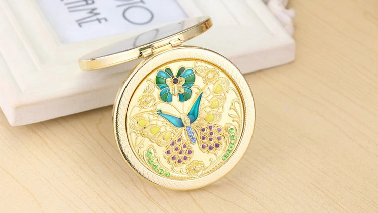 Mini makeup compact pocket mirror New year Christmas party bridesmaid gift birthday present Retro castle peacock flower | Красота и