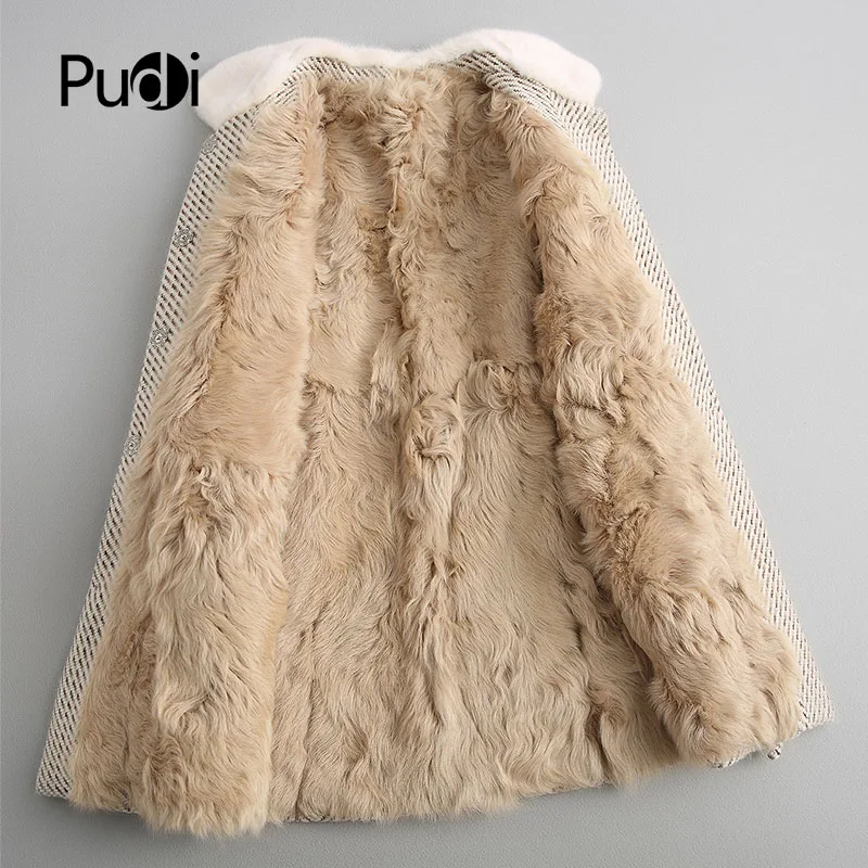 PUDI A68247 парка из настоящего полиэстера, пальто, куртка, пальто, Женское зимнее Норковое меховое пальто с воротником из меха ягненка, теплое пальто, осенне-зимнее пальто