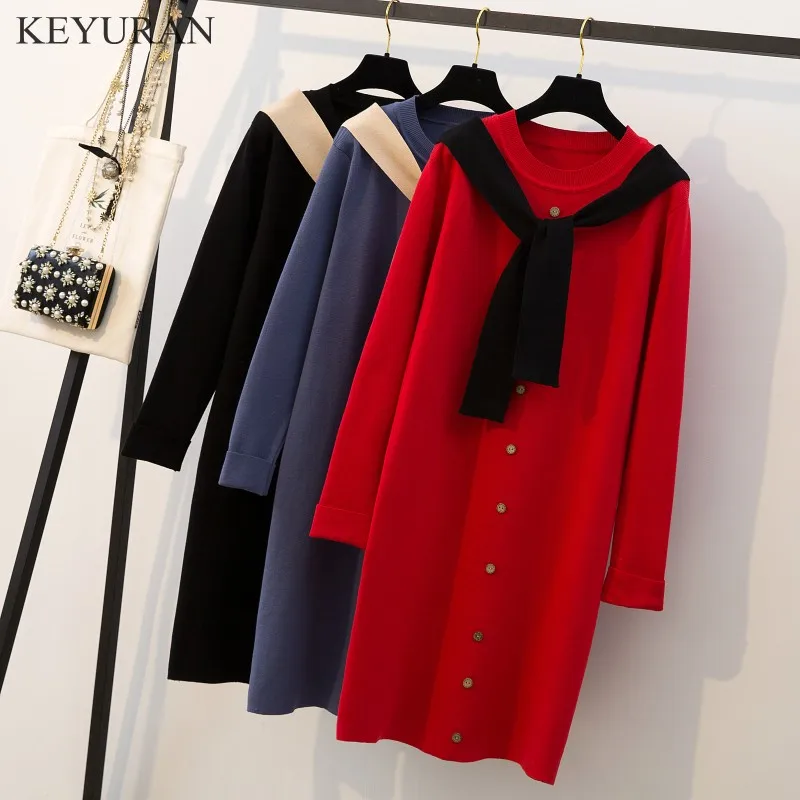 Новое поступление 2019 модное женское вязаное платье свитер с бантом свободное