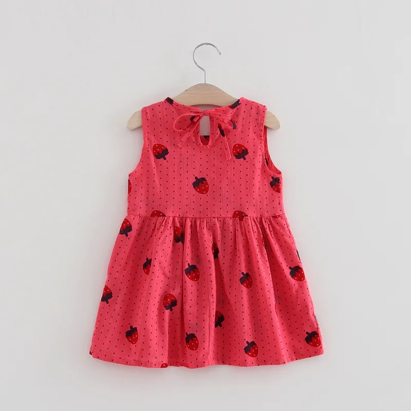 2- 7Y New Kids Summer Dresses for Girls Sleeveless Strawberry Princess Dress Off Shoulder Linen Toddler Girl | Детская одежда и