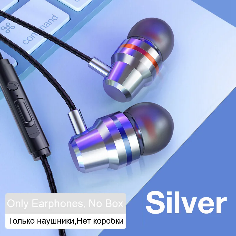 Silver MOOJECAL в ухо Проводные 3,5 мм наушники музыкальные наушники для Xiaomi samsung Iphone смартфон с микрофоном Проводная гарнитура - Цвет: Silver