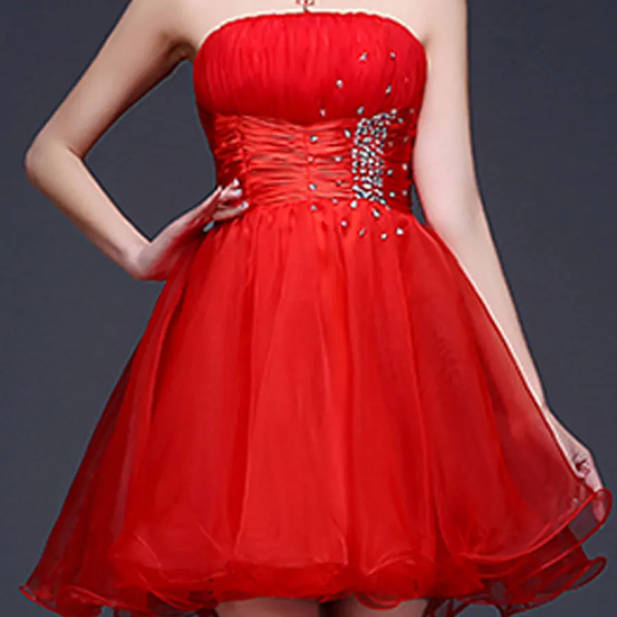 Очаровательные Бисероплетение трапециевидной формы без бретелек выше колена