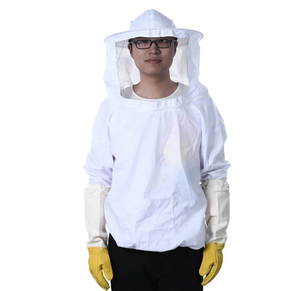 Белый Beekeeping Jacket Pull Over Smock Protective Equipment Bee Keeping Suit Hat HUG-Deals - Цвет: Белый