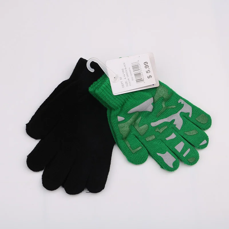 Зимние теплые вязаные перчатки эластичные варежки для мальчиков и девочек