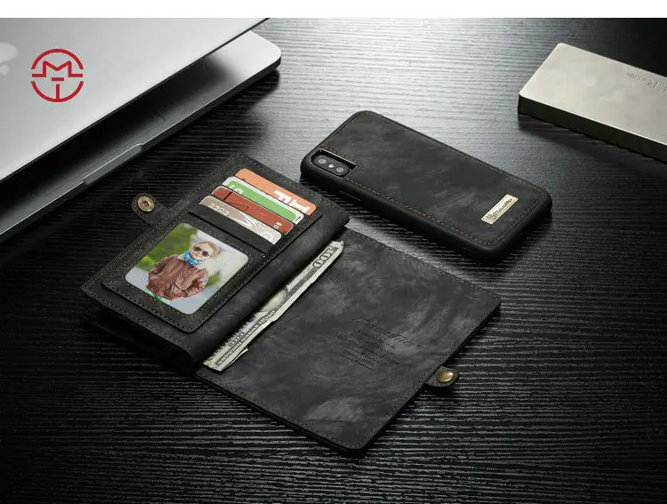 Caseme PU кожаный чехол-кошелек для IPhone X Xr XsMax многофункциональный съемный магнитный Телефон чехол для iPhone 6 6s 7 8 plus кошелек