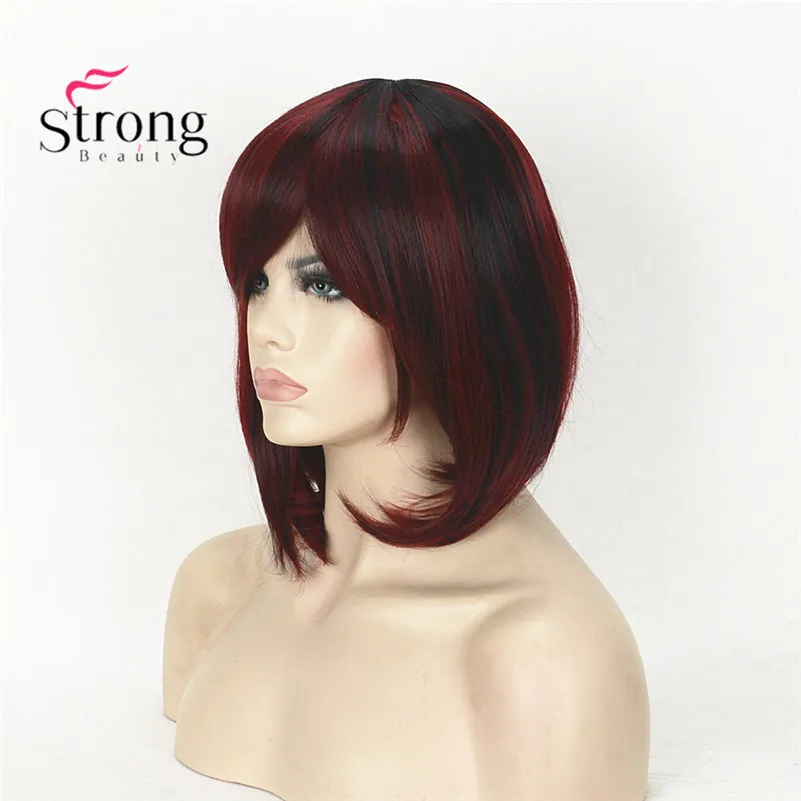 StrongBeauty короткие прямые темно красные волосы с эффектом Боб стильные потертые
