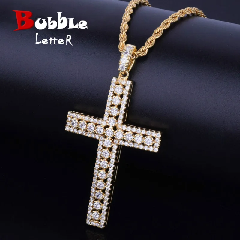 Золотой кубический цирконий крест кулон Золото Серебро Медь Материал Bling Циркон крест кулоны ожерелья для мужчин и женщин хип-хоп ювелирные изделия