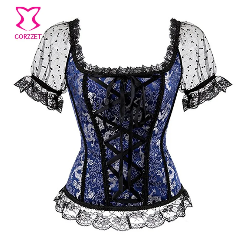 

Victorian Lace Short Sleeve & Blue Short Sleeve Corset Sexy Gothic Clothes Steampunk Bustier Top Burlesque Korsett For Women 6XL