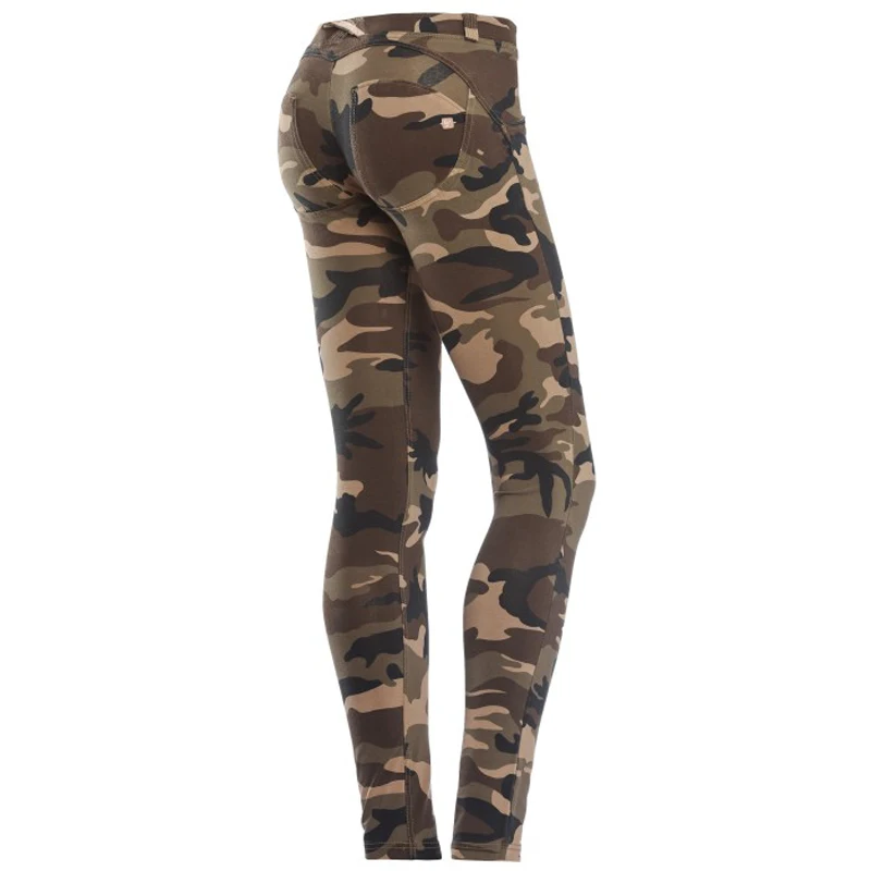 Женские леггинсы для фитнеса HEYJOE камуфляжные персикового цвета обтягивающие